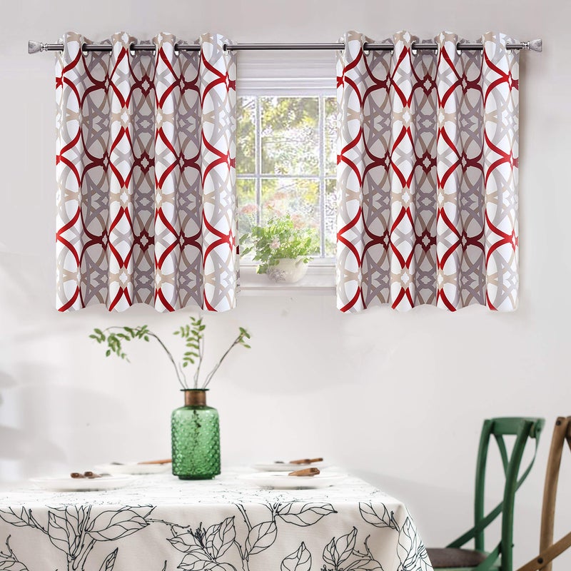 DriftAway Alexander 80% Blackout Curtains for Living Room 250GSM Pattern Match Thermal Insulated Room Darkening Geo Moroccan Mid Century Grommet Bedroom Drapes 2 Panels 52 Inch by 54 Inch Red Gray - Image 1